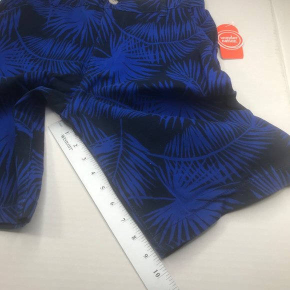 Wonder Nation Boy's Size 16 Adjustable Waist Flat Front Short Blue Palm Leaf New - Picture 9 of 13